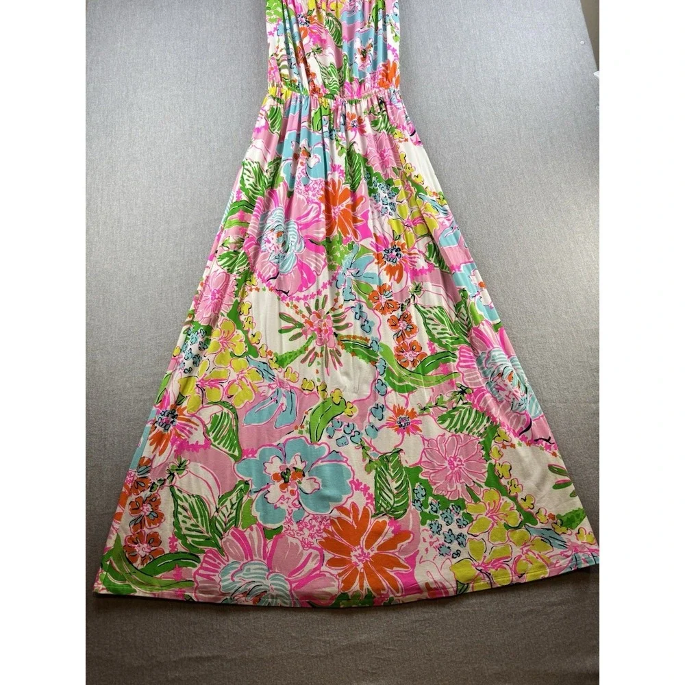 Lilly Pulitzer Target Strapless Maxi Dress Large Pink Floral Tropical Boho - Picture 3 of 16